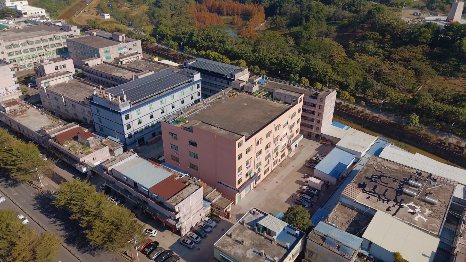 Aerial view of HTM Electronics manufacturing facility